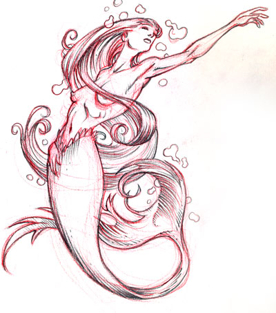 Фото и значение татуировки Русалка. - Страница 2 Mermaid-sketch
